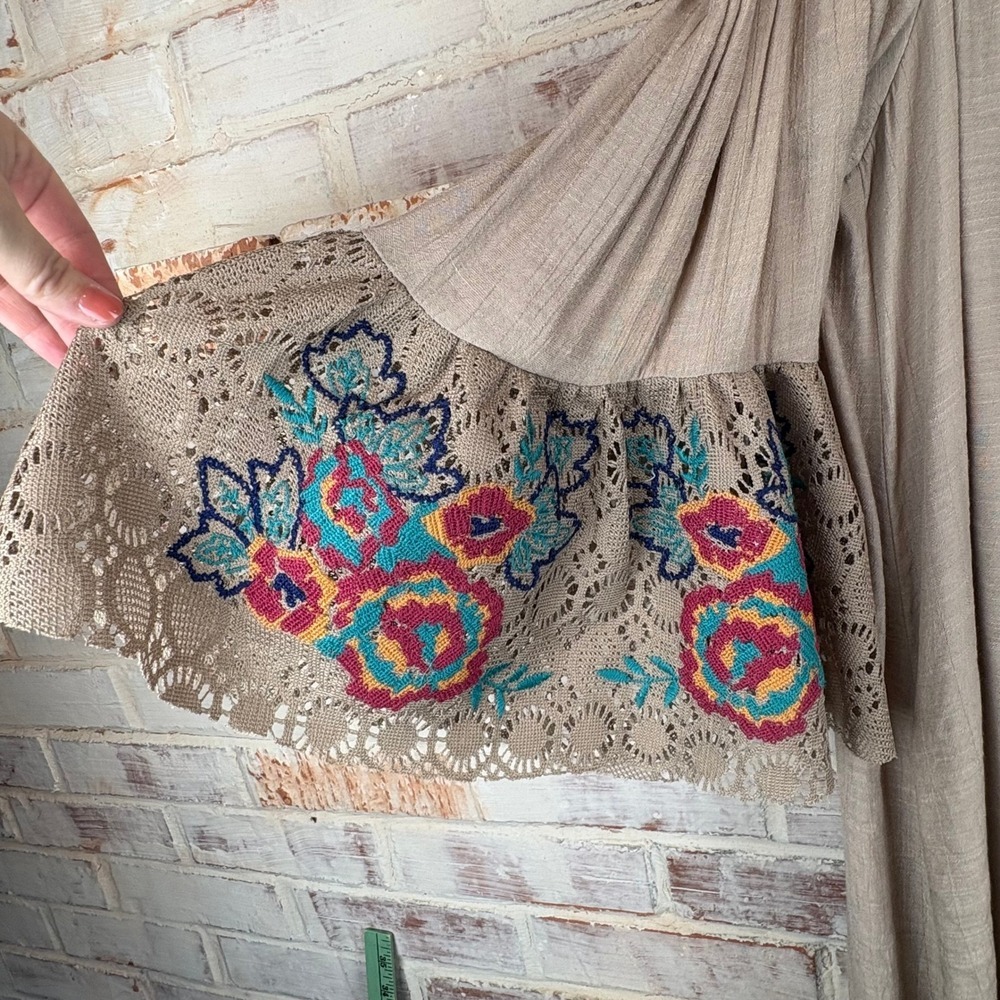 Luxology Off Shoulder Crochet Bell Sleeve Midi Dress 8 Embroidered Boho Festival - Picture 3 of 9
